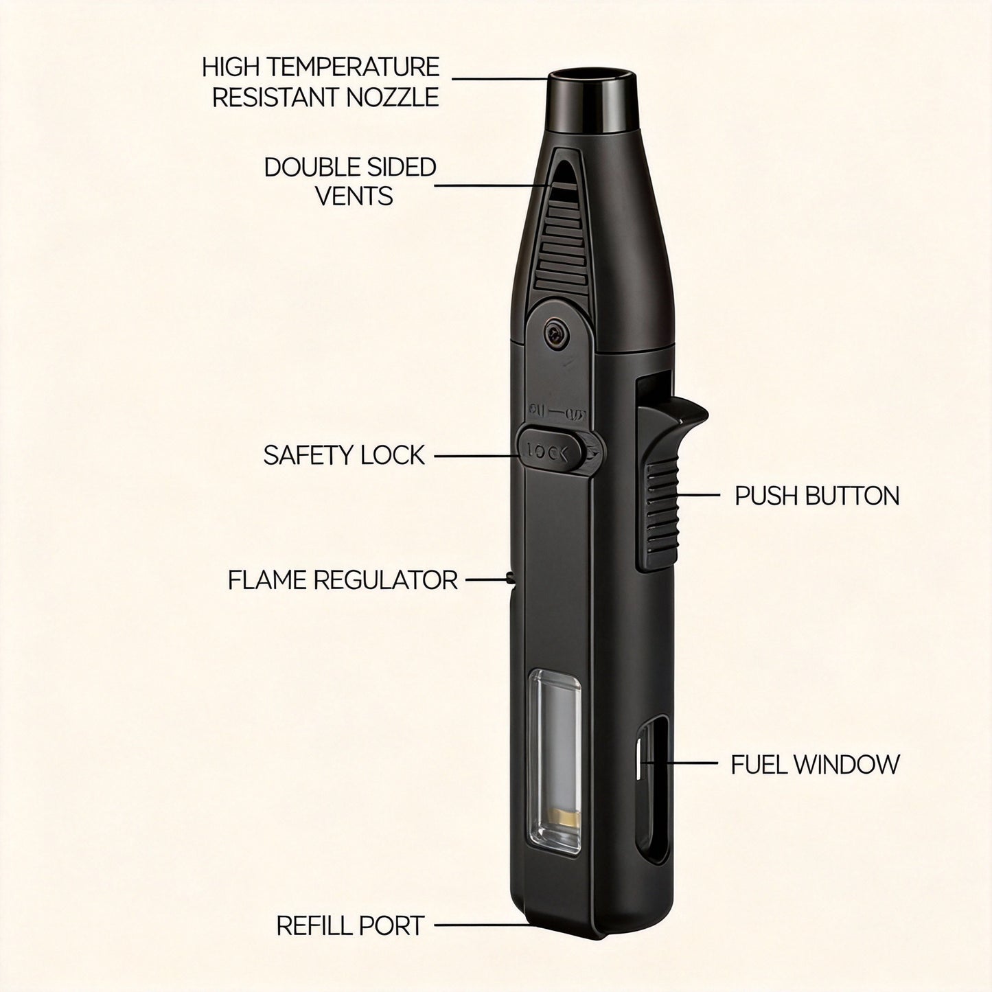 Windproof Torch Lighter with Safety Lock for Camping & BBQ