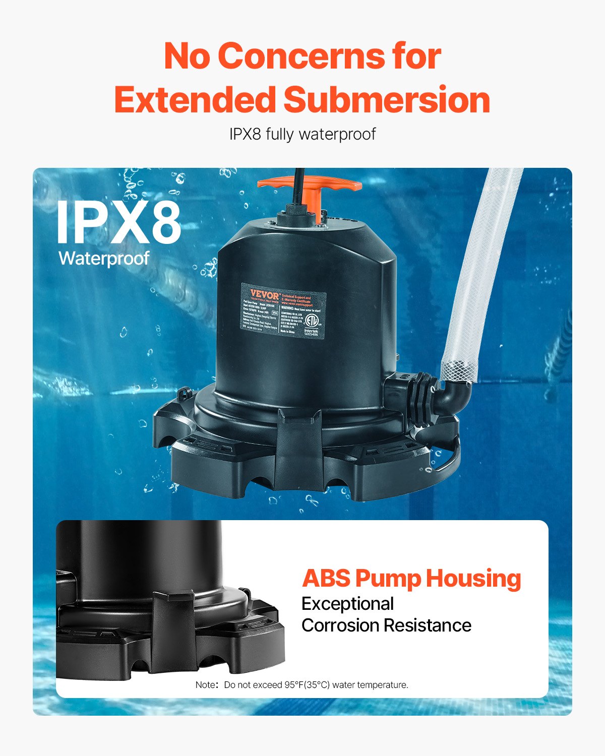 Pool Cover Pump 1/2 HP Submersible Water Drainage with 1575 GPH & 25 Ft Cord