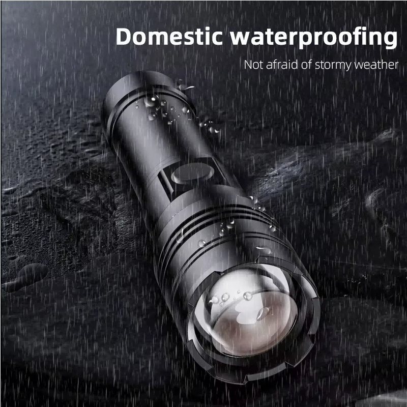 Rechargeable LED Flashlight 50000 Lumens Long Range USB C Emergency Torch - Black