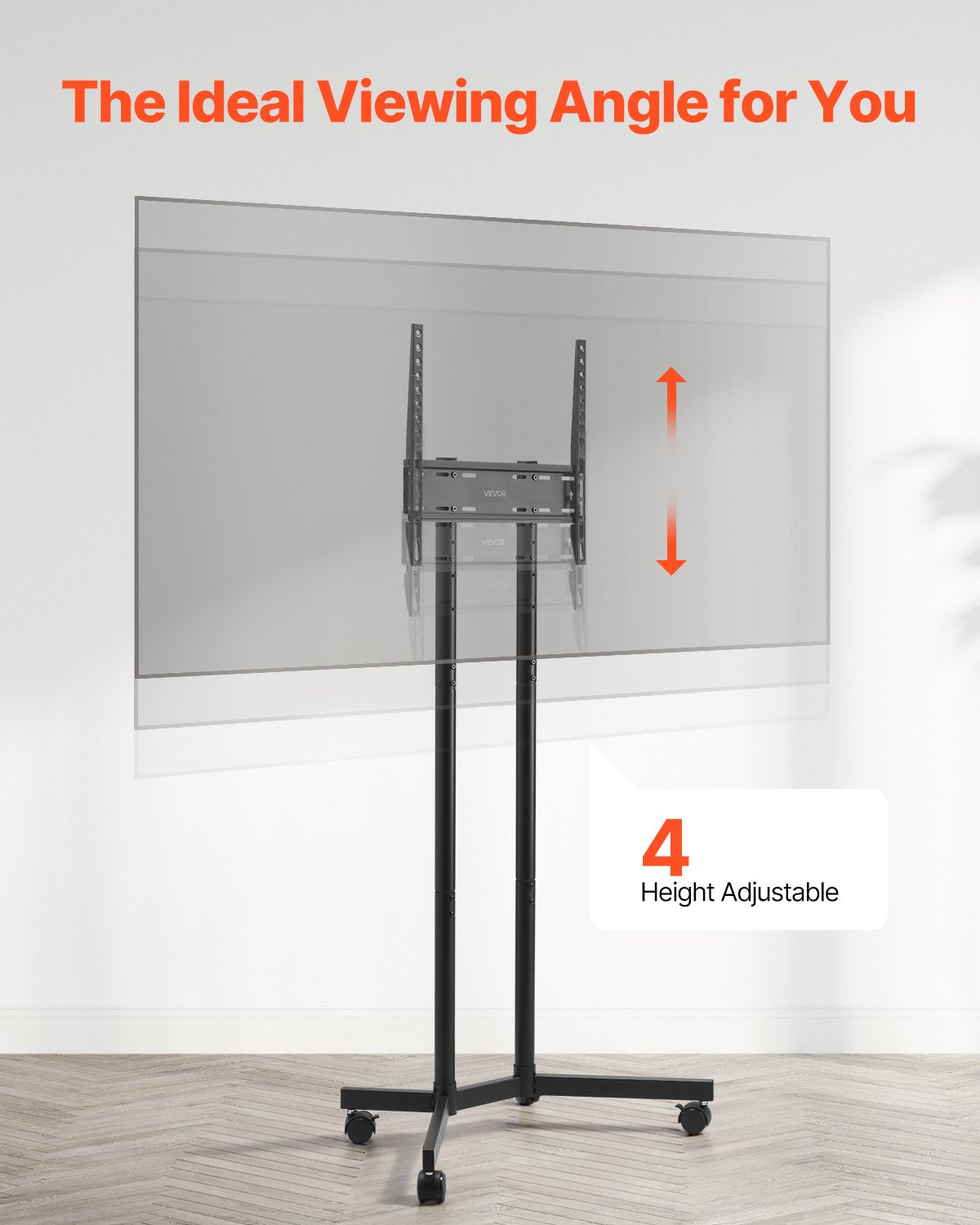 Mobile TV Stand for 32-65 Inch Screens - Height Adjustable with Wheels
