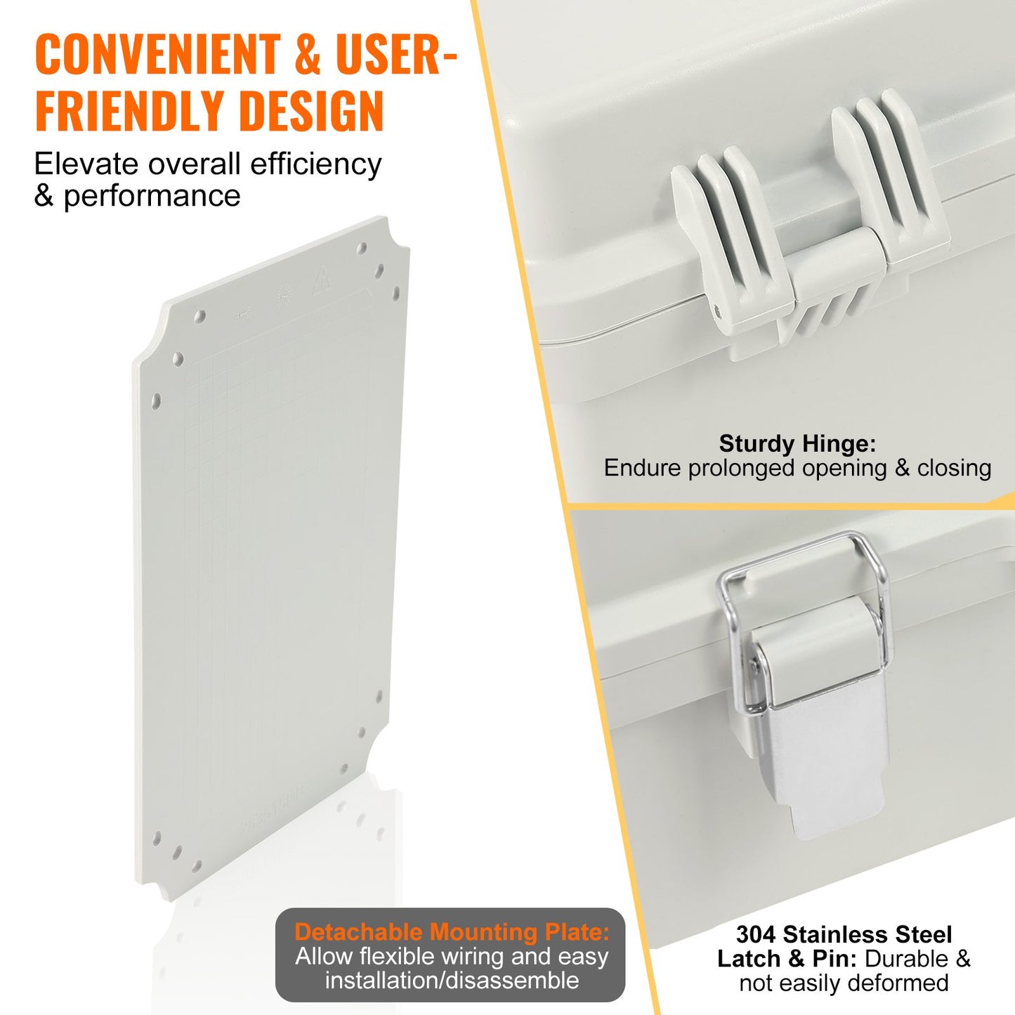 Outdoor Waterproof Electrical Junction Box - ABS Plastic Enclosure with Hinged Cover, Stainless Steel Latch, IP67 Dustproof Waterproof, 16.93 x 12.99 in