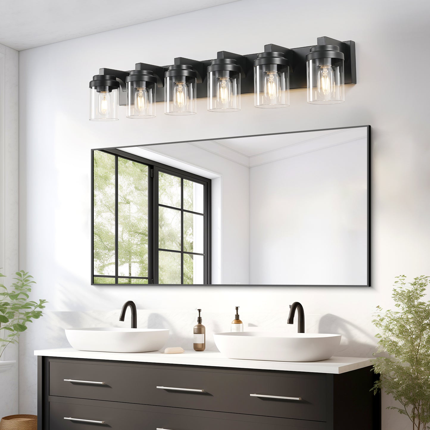 Modern Black Bathroom Vanity Light Fixture with Clear Glass Shade