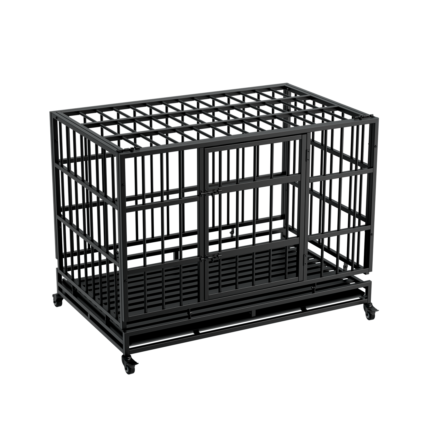 48 Inch Heavy Duty Dog Crate with Wheels - Metal Cage for Large & Medium Dogs