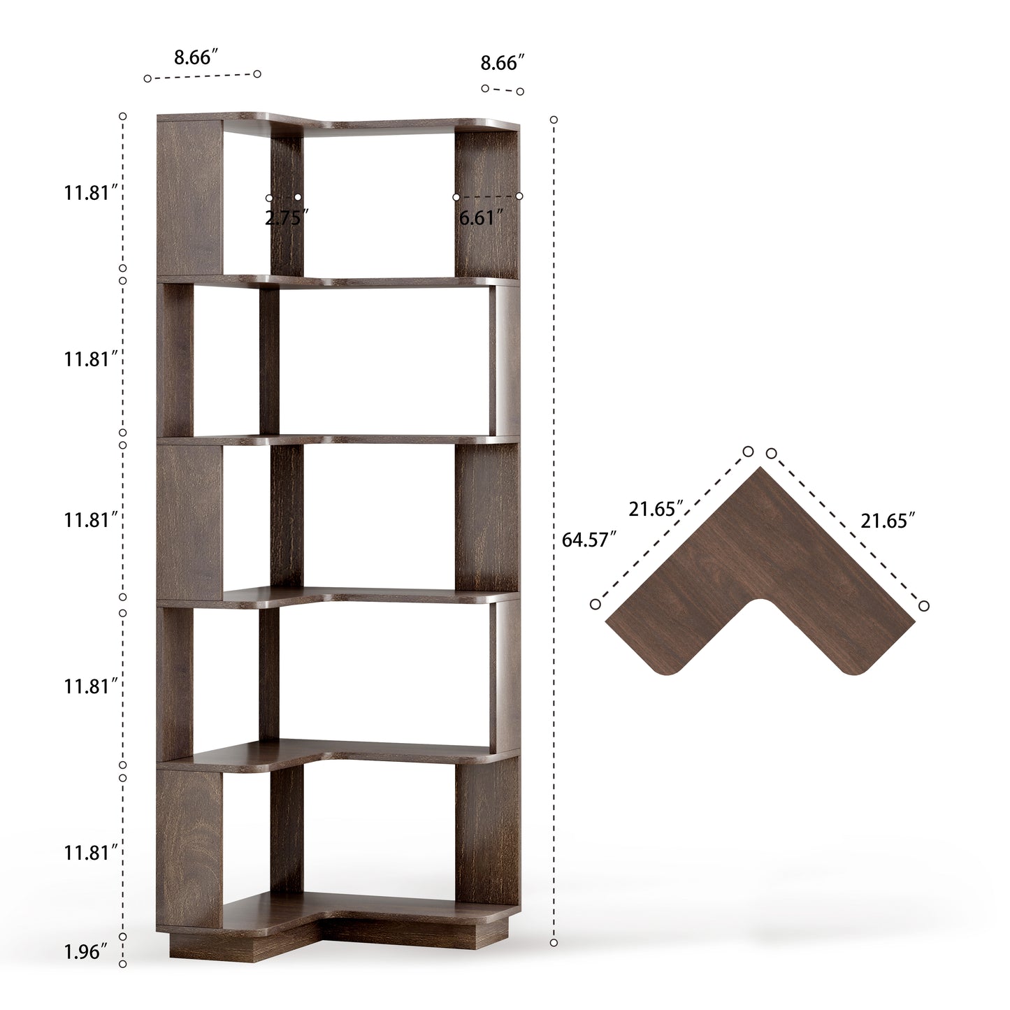 Set Of 2 Free Combination Bookcase Space Saving Corner Bookshelf 55cm