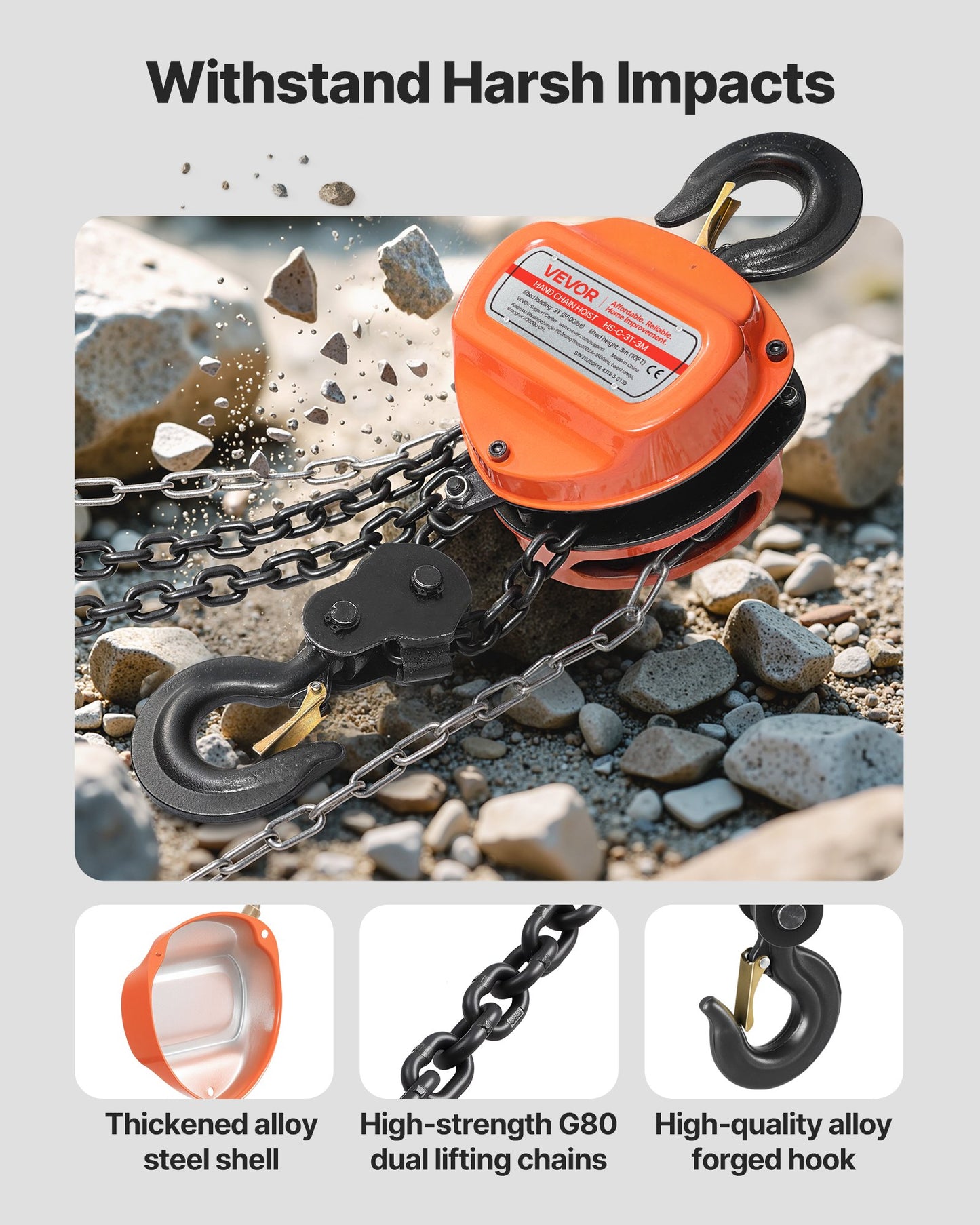Heavy Duty Hand Chain Hoist 6600 Lb Capacity 10 Ft Manual Chain Block Orange