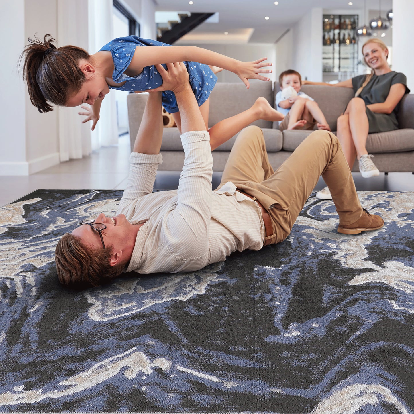 PAYAS 8X10 L.Blue Abstract Area Rug