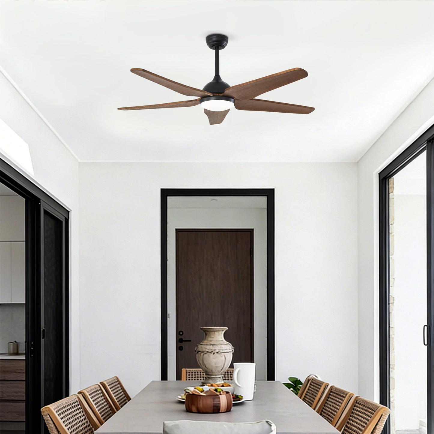 52-Inch Ceiling Fan with Lights - Quiet DC Motor, 6 Speeds, Reversible - Black Brown
