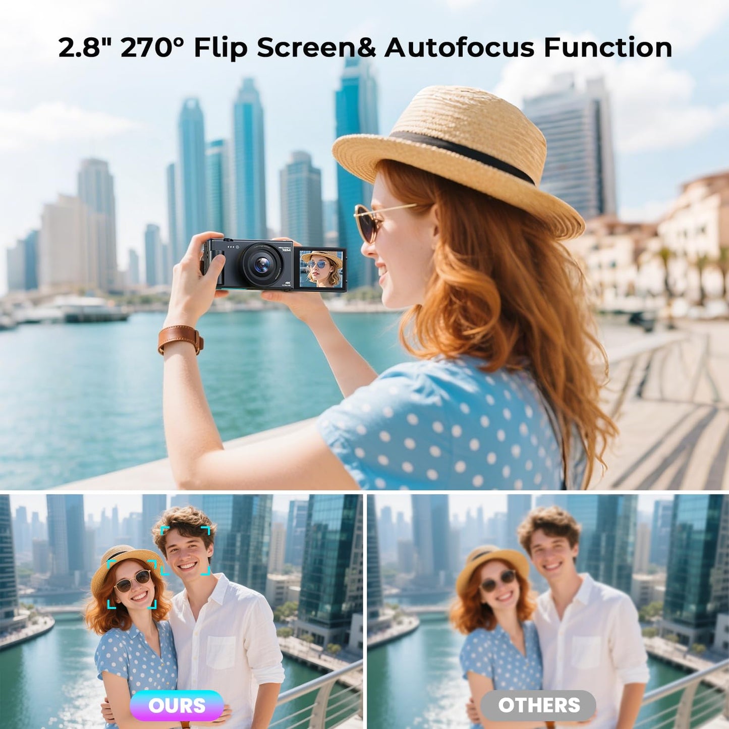 4K Digital Camera for Photography, 72MP Autofocus Vlogging Cameras for YouTube with 64GB SD Card and Battery, 18X Digital Zoom 2.8" 270° Flip Screen Compact Travel Camera for Teens