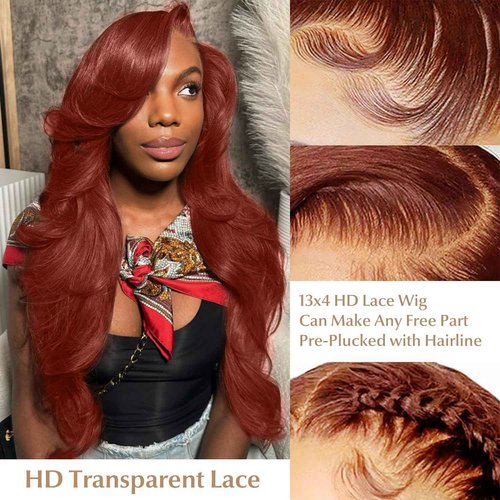 AMIRTY 200% Density Orange Ginger Lace Front Wigs Human Hair 13X4 HD Transparent Lace Front Wigs Human Hair Pre Plucked with Baby Hair #33 Wigs For Women 22 Inch
