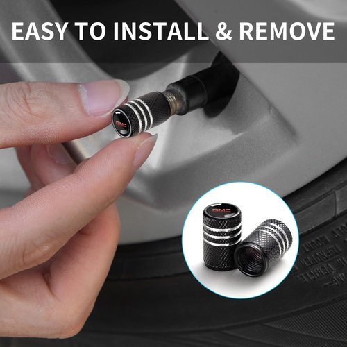 Tire Valve Stem Caps for GMC Escalade CT4 CT5 CT6 ATS CTS SRX XT5 Metal Car Wheel Air caps Auto Valve Stem Caps Accessories 4 Pack Black