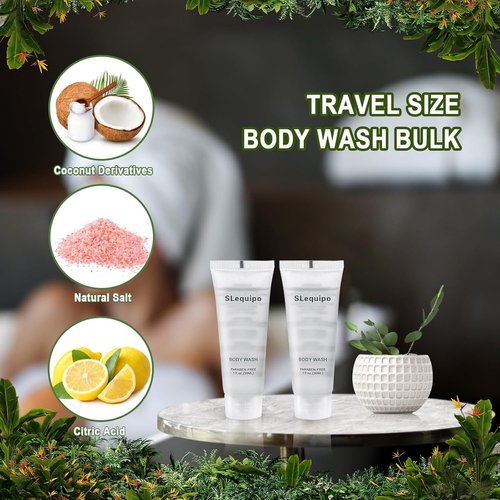 SLequipo Travel Size Body Wash (1 fl oz, 200 Pack), Refreshing Hotel Body Wash, Mini and Small Size Body Wash Guest Hotel Toiletries in Bulk