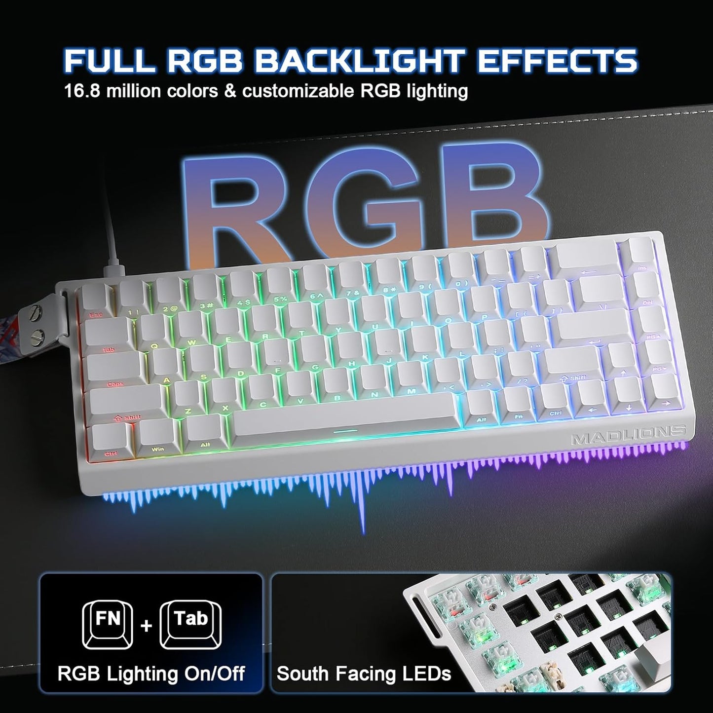 YUNZII x MADLIONS MAD68 HE Rapid Trigger Wired Magnetic Mechanical Gaming Keyboard 60% Hall Effect Switches Adjustable Actuation, PBT Keycaps RGB Hot-Swap,8K Hz Polling Rate(Black,Amber Pro Switch)