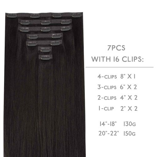 WENNALIFE Lace Seamless Clip in Hair Extensions Human Hair 7pcs Ultra Invisible 50% Thinner Seamless Clip Ins Jet Black Natural Remy Hair 14 Inch