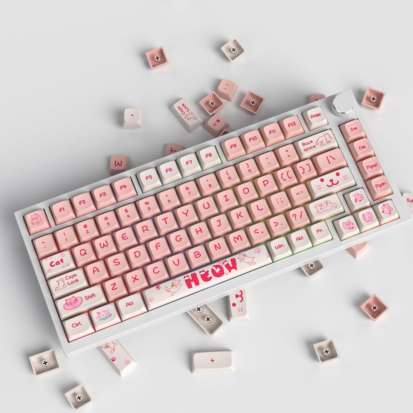 140 Keys Gradient Keycaps Side Printed Keycap Set Cherry Profile PBT Keycaps Double Shot Shine Through Custom Keycaps for Mechanical Gaming Keyboards(Minutest Dust)