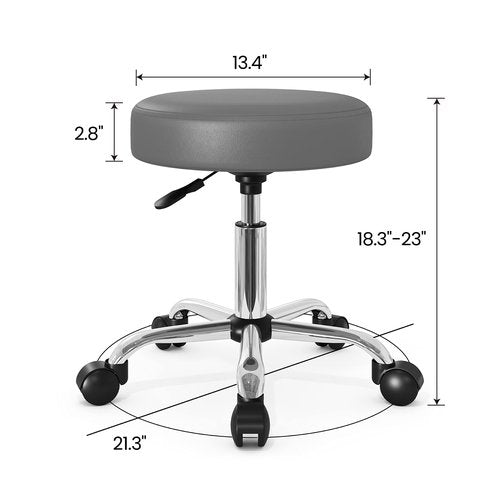 SHA CERLIN Rolling Stool with Wheels Swivel Shop Salon Chair Adjustable Drafting Massage Medical Tattoo Spa with PU Leather Cushioned, Grey