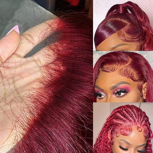 99j Lace Front Wigs Human Hair 13x4 Body Wave Burgundy Frontal Wig Glueless Wigs Human Hair Pre Plucked Red Lace Front Wigs for Black Women Human Hair 150% Density with Baby Hair (28 Inch)……