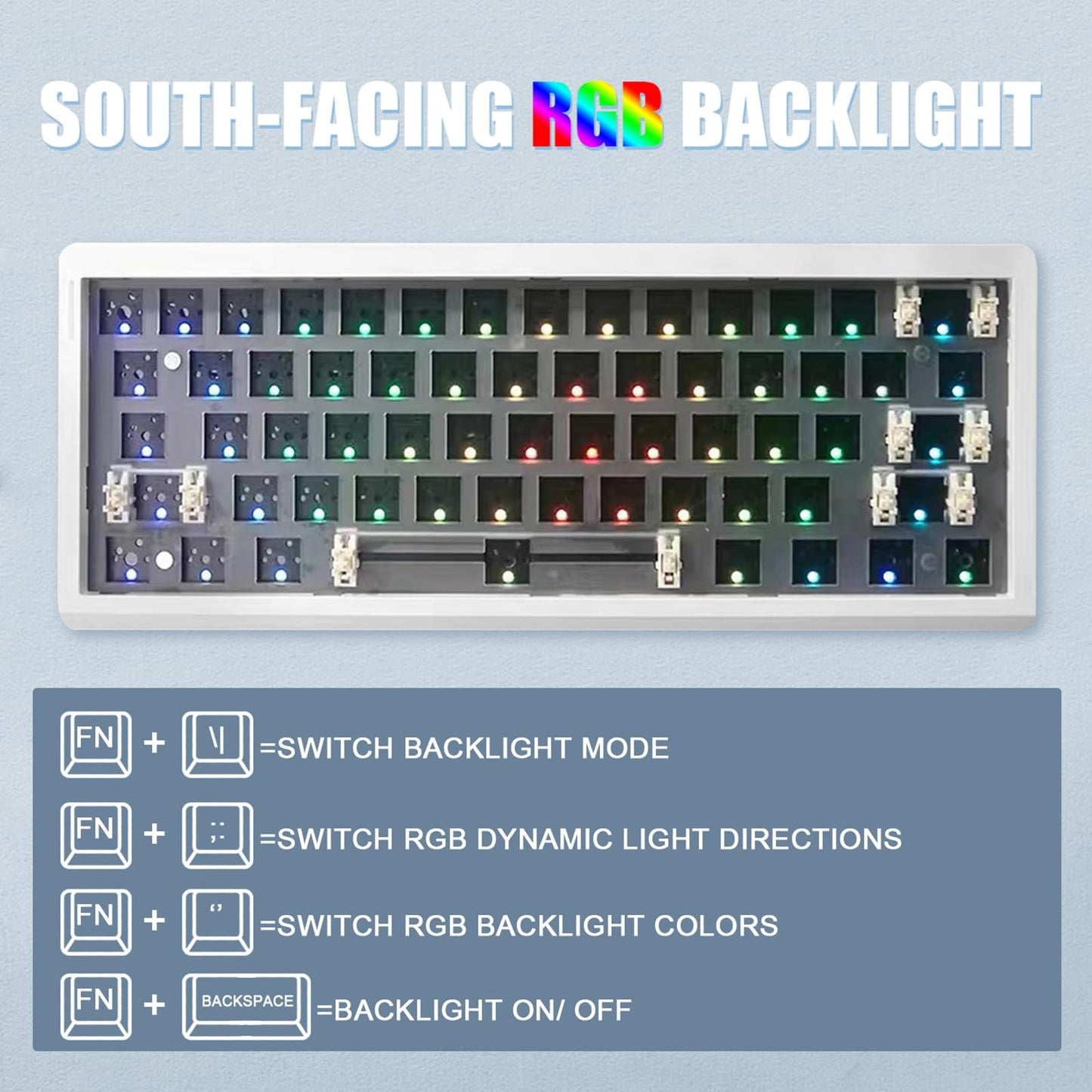 ZMX GMK61 Barebones Keyboard Kit,60% Hot Swap Programmable Gasket Mount RGB Backlit BT5.0/2.4G/Wired Type-C Wireless Mechanical Keyboard 61 Keys NKRO Custom Gaming DIY Kit (White)