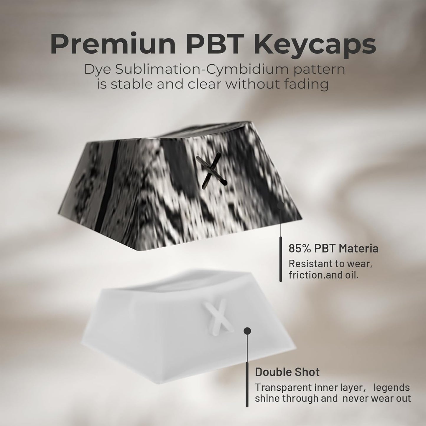 XVX Double Shot PBT Keycaps, Ink Plum Blossoms Keycaps, Side Printed Shine Through Keycap Sets, Cherry Profile Keyboard Caps with Dye Sublimation Suitable for MX Switches Mechanical Keyboard