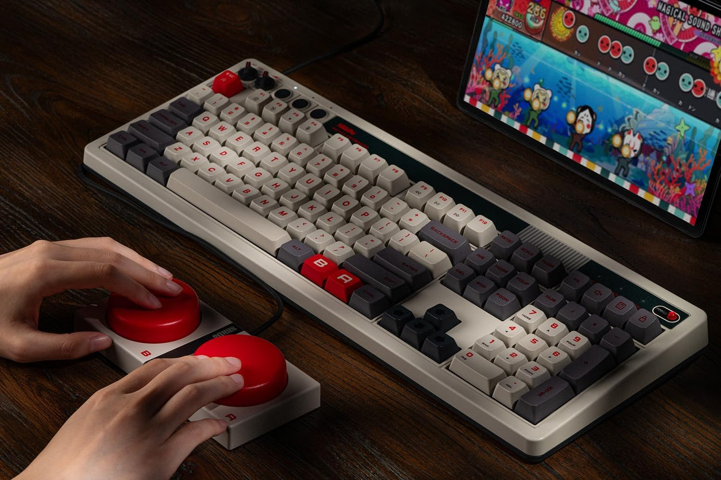 8BitDo Retro 108 Mechanical Keyboard with 108 Keys and Integrated Numpad, Bluetooth/2.4G/USB-C Hot Swappable Wireless Gaming Keyboard for Windows and Android - Fami Edition