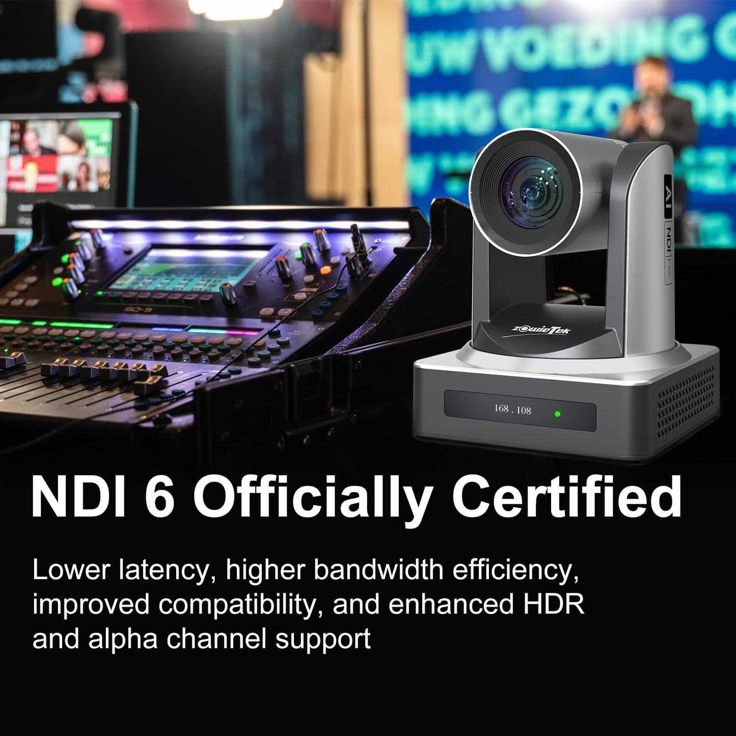 zowietek NDI PTZ Camera (Native NDI 6 Certified), AI Auto Tracking 1080P60 PoE, 20X Optical Zoom, 3G-SDI HDMI USB3.0 LAN, Live Streaming for Church Meeting Education Sport Hospital Wedding