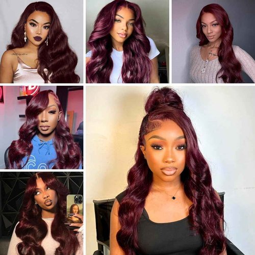 ALHER 12A Dark Burgundy Lace Frontal Wig 180% Density, 99J Wine Red Colored Ear to Ear 13x4 Frontal Wig Pre Plucked With Baby Hair, 100% Virgin Remy Human Hair Purple Wig for Black Women 22 IN