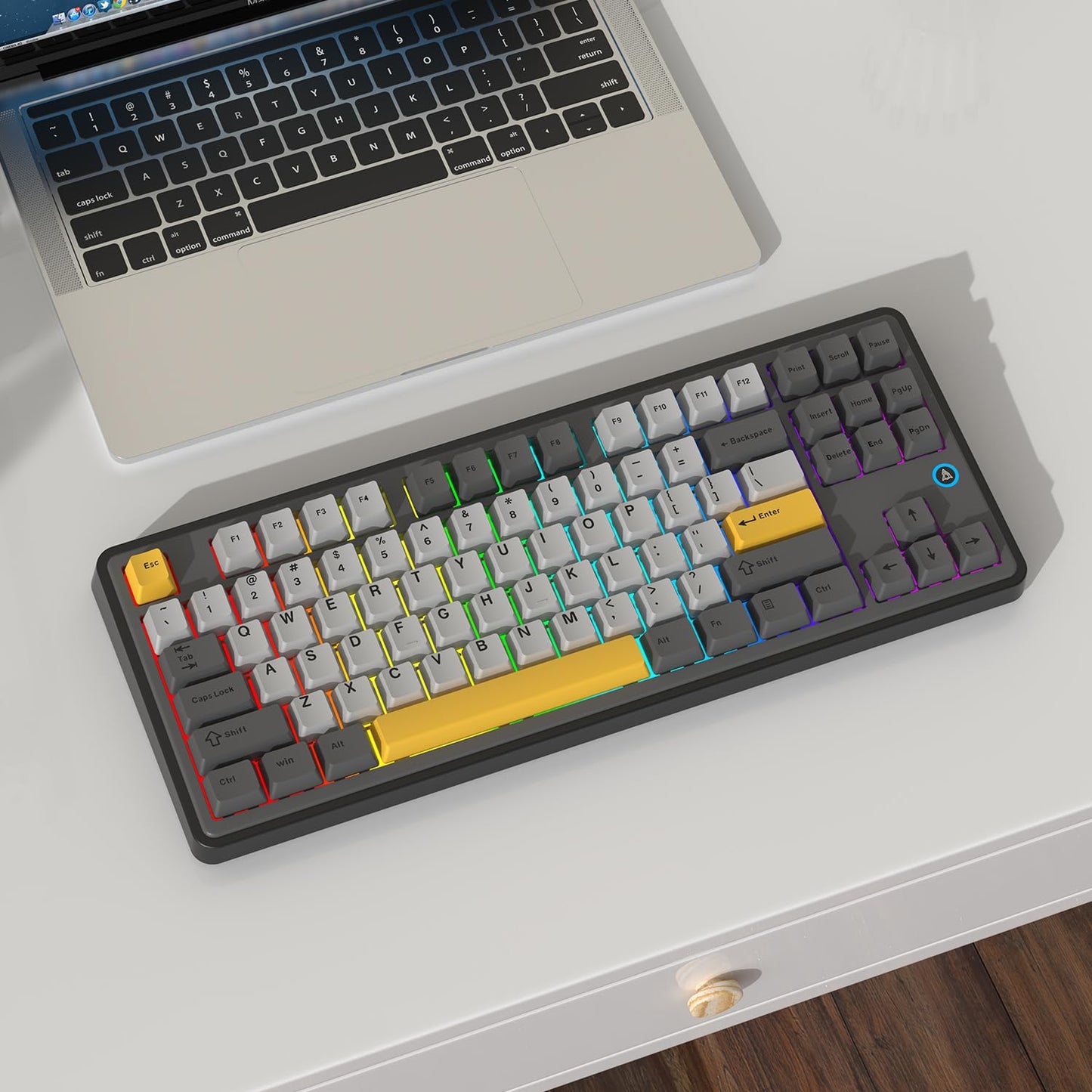 AJAZZ AK870 TKL Hot Swap Gasket Mount Mechanical Keyboard, 4000mAh Bluetooth/ 2.4G/ Type-C RGB Custom Keyboard, South Facing LED for Windows Mac, Flying Fish Switch
