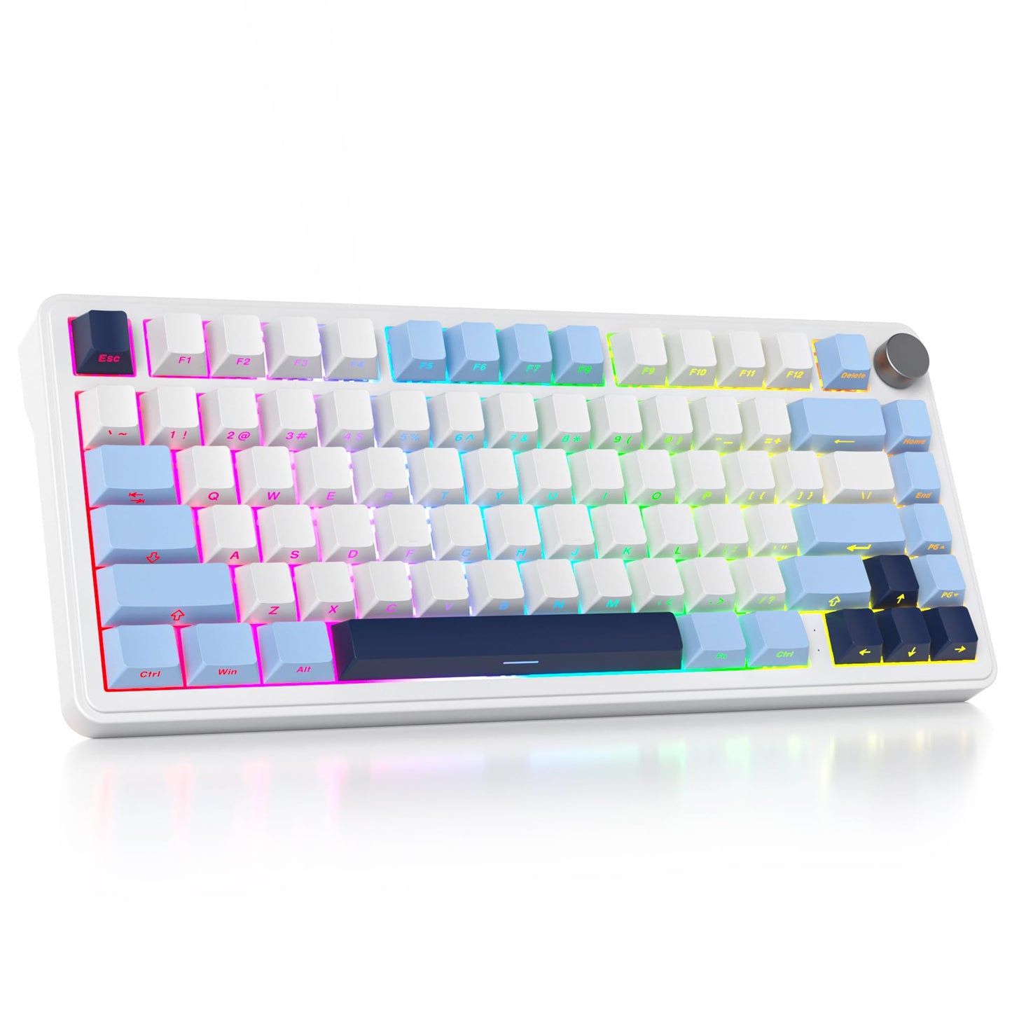 surmen M75 75% Wireless Creamy Keyboard with Gasket, Pre-lubed Triple Mode Bluetooth Mechanical Gaming Keyboard BT5.0/2.4Ghz/USB with Sound Absorbing Pads Hot-Swap(Sky Blue)