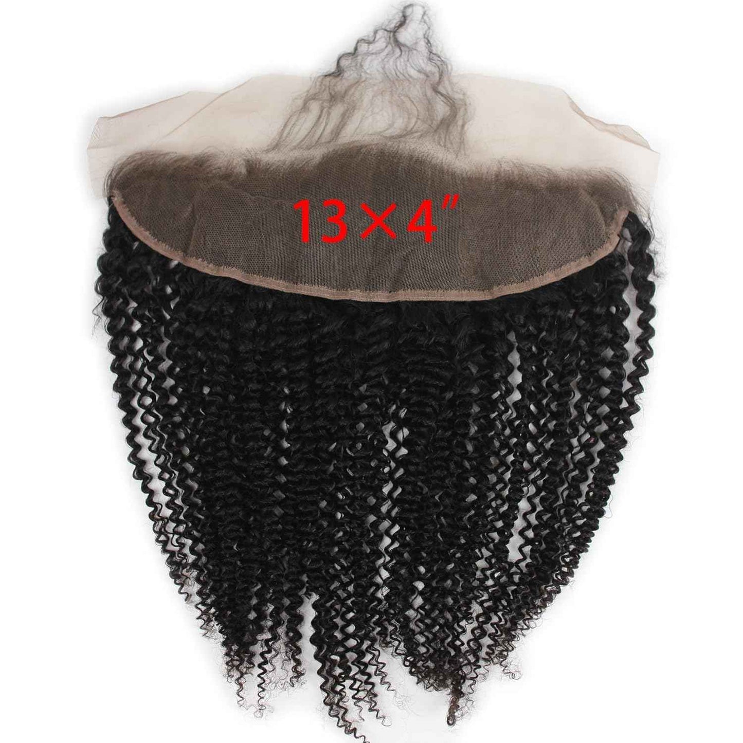 13×4" Lace Frontal Closure Kinky Curly Transparent Color Full Lace Front Closure Free Part Unprocessed Brazilian Virgin Human Hair Extension Ear to Ear Lace Closures Natural Color (14 Inch)