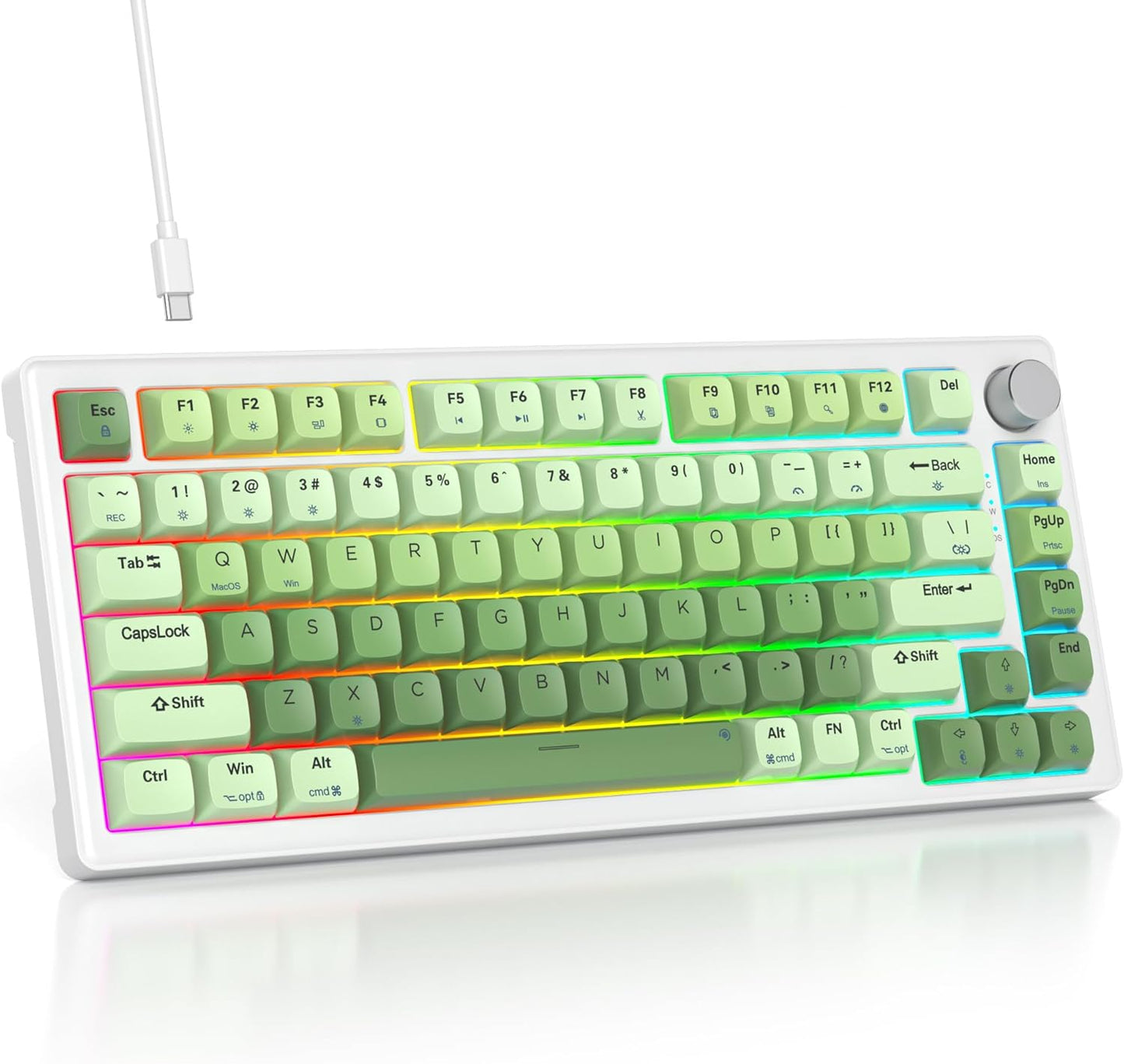75% Mechanical Keyboard Gasket with Knob, Custom Wired Creamy Gaming Keyboard TKL 75 Percent Hot Swappable RGB Backlit, Pre-lubed Switch for Win/MAC PC Laptop(Salmon/White)