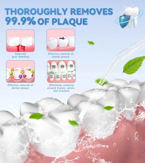 HEYAXA Water Dental Flosser for Teeth Cleaning with 1000ML Large Capacity and UV Storage, 10 Adjustable Pressure Electric Oral Irrigator with 7 Jet Tips for Home Use, Gums, Braces (Ivory White)