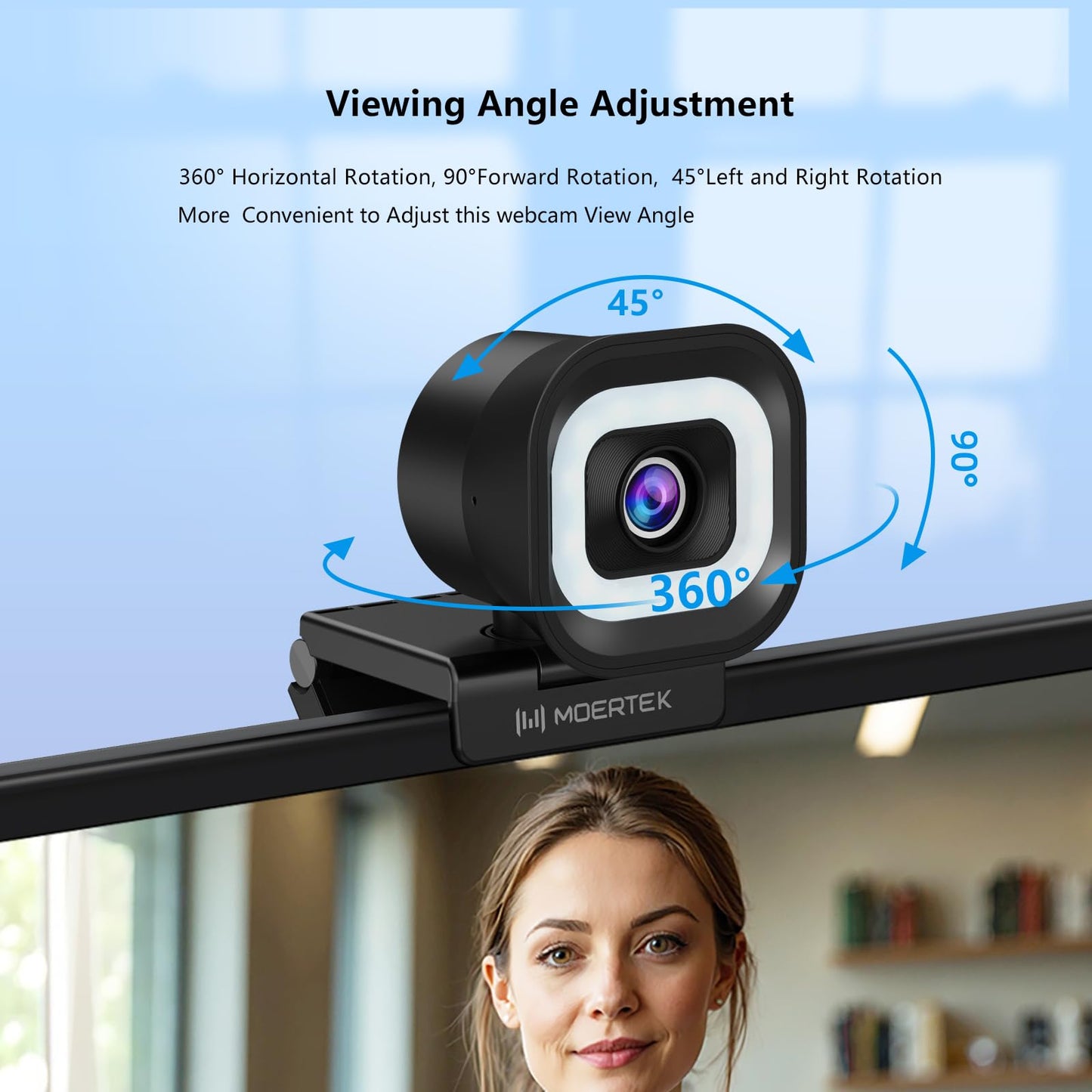 4K Webcam with 5-Level LED Light, 12MP Camera, USB Webcam with Dual Noise-canceling Microphones, PDAF Fast Auto Focus, Remote Control, 360° Rotation, Perfect for Live streaming, Online Meeting