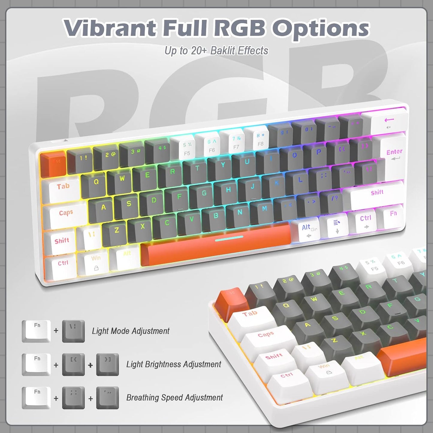 ZIYOU LANG RK-T60 Wired Mechanical Gaming Keyboard and Mouse Combo Portable with Rainbow Backlit 62Key NKRO 6400DPI RGB Honeycomb Mice Coiled Aviator Cable for PS4/PC/WIN Gamer(Dark Gray/Blue Switch)