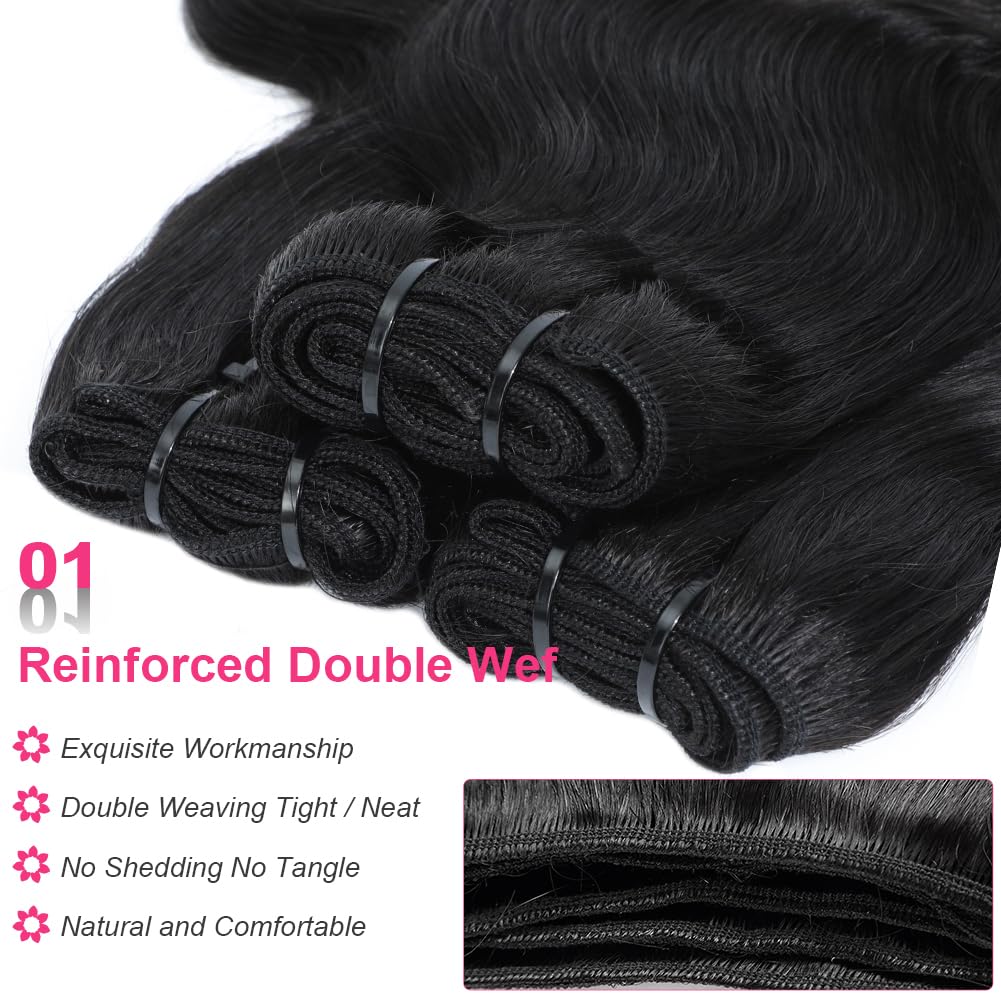 12A Body Wave Human Hair Bundles 100% Unprocessed Brazilian Virgin Human Hair 20 22 24 Inch 3 Bundles Double Weft Weave Natural Color Hair Extensions