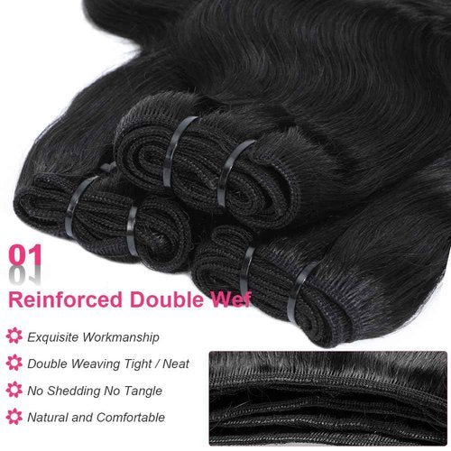12A Body Wave Human Hair Bundles 100% Unprocessed Brazilian Virgin Human Hair 20 22 24 Inch 3 Bundles Double Weft Weave Natural Color Hair Extensions