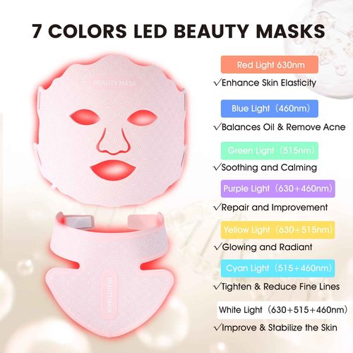Red Light Therapy for Face and Neck, Led Face Mask Light Therapy, 7 Colors Light Therapy for Face & Neck, Red Light Therapy Mask for Skin Improve, Firm and Sooth, Professional Skin Care at Home