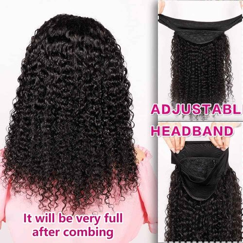 Smoothair Headband Wig Human Hair Kinky Curly Headband Wigs for Black Women Human Hair Wigs Glueless 22 Inch None Lace Front Wigs 150% Density (No Mixed)