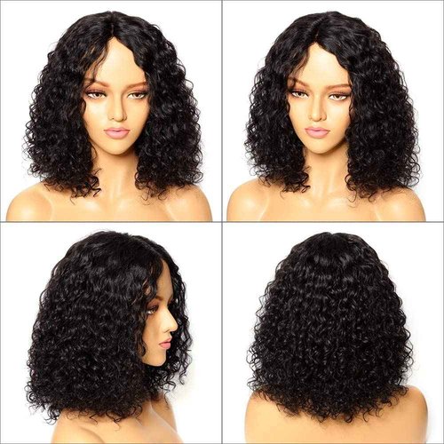 Fine Plus Glueless Wigs Human Hair Wear and Go Glueless Wig Deep Wave Curly Wigs for Black Women Middle Part Lace Human Hair wigs 150% Density Natural Black Curly Wig 14 Inch