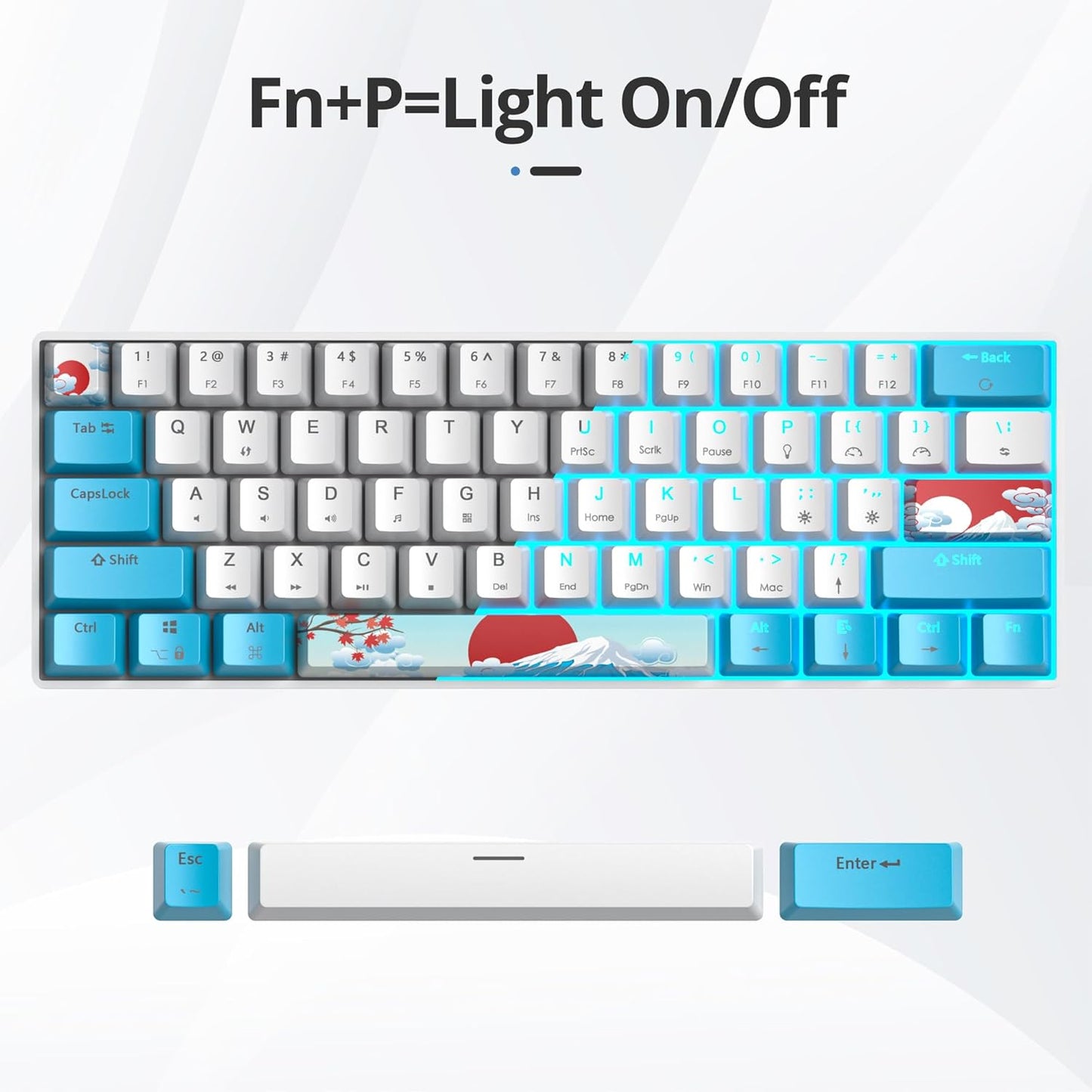 60 Percent Gaming Keyboard 68 Keys Mechanical Keyboard LED Backlit Compact Wired Keyboard with Red Switch for Windows PS4/5 Xbox Gamer(Black-White)