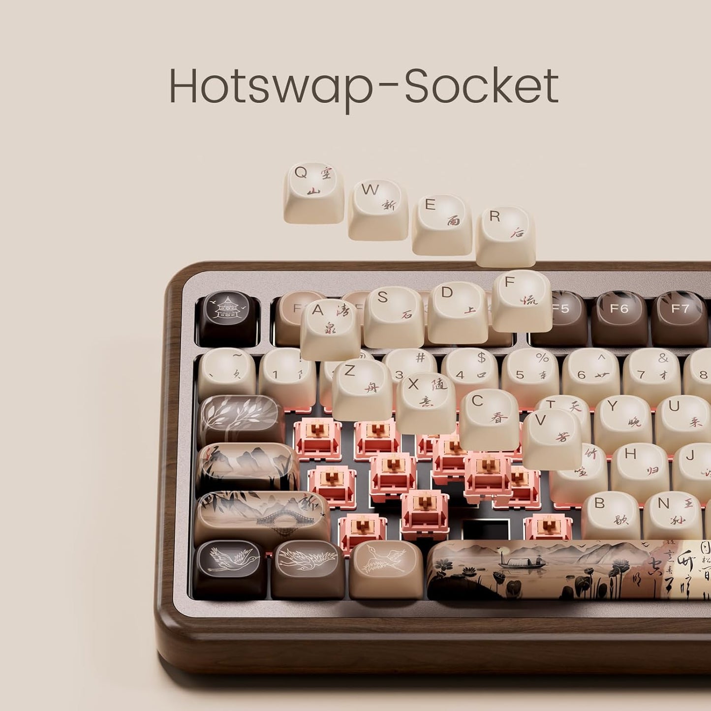 Akko MU02 Mechanical Keyboard with Walnut Wooden Case 75% RGB 2.4G Wireless/Bluetooth/Wired Hot-Swappable Gaming Keyboard with PBT Dye-Sub Keycaps for Mac & Win (Mountain Seclusion, Rosewood Switch)