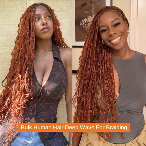 Aikebi Curly Braiding Human Hair 100g 20 Inch Ginger Orange 350 Deep Water Wave Bulk Human Hair for Braiding No Weft Brazilian Virgin Deep Curly Human Hair Extensions for Boho Braids