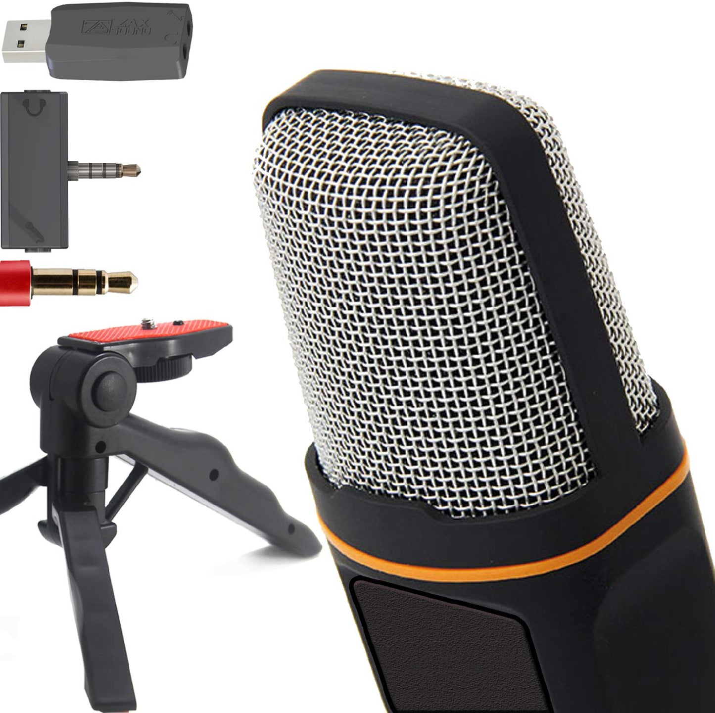 ZaxSound Professional Cardioid Condenser Microphone with Tripod Stand for PC, Laptop, iPhone, iPad, Android Phones, Tablets, Xbox and YouTube Recording, Black