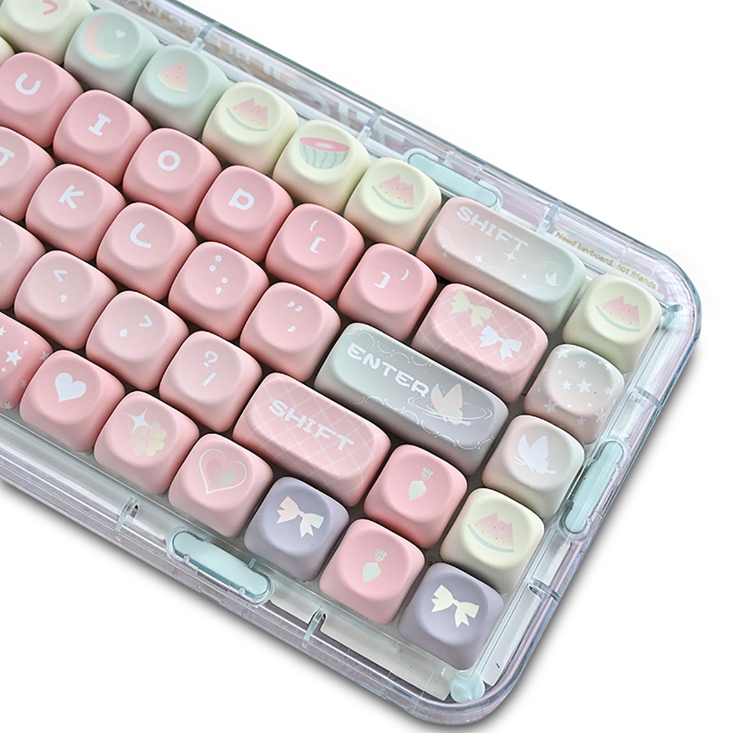 ZMX Cute MOA Keycaps,Gradient Pink Kawaii Round Keycaps Custom 126 Keys Keycap Set Thick PBT Keycap for Cherry MX Switch 75% 60% Mechanical Gaming Keyboard Creamy Watermelon Key Cap