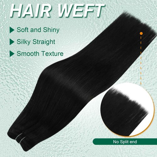 Easyouth Sew in Hair Extensions Human Hair Black Hair Extensions Weft Jet Black Sew in Hair Extension Real Human Hair Natural Looking 22 Inch 100G