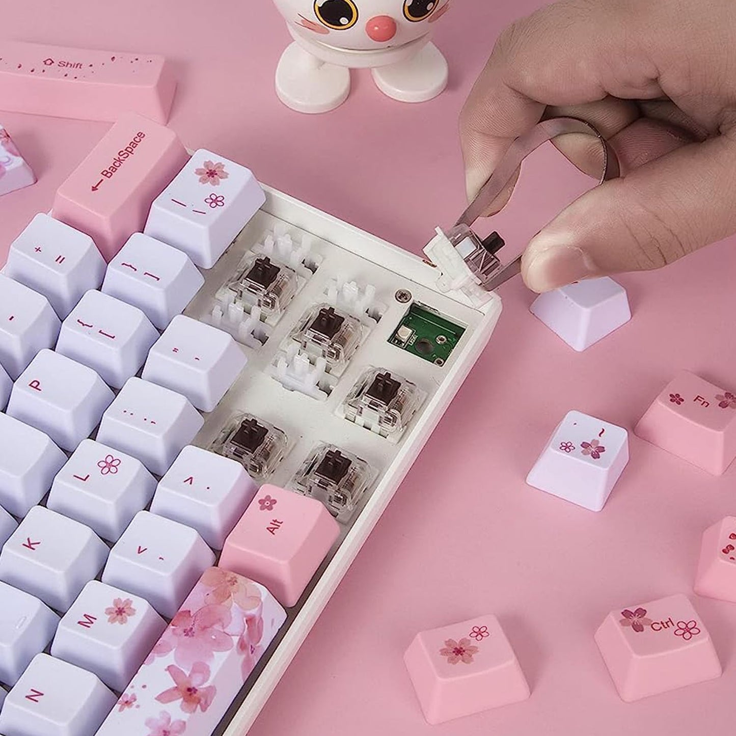 ZMX Cherry Blossom Pink Mechanical Keyboard,60% Compact Hot Swappable USB-C Wired RGB Gaming Keyboard 61 Keys Mini Cute Keyboards with Dye-Sublimation PBT Keycap for PC/Mac (Brown Switch)