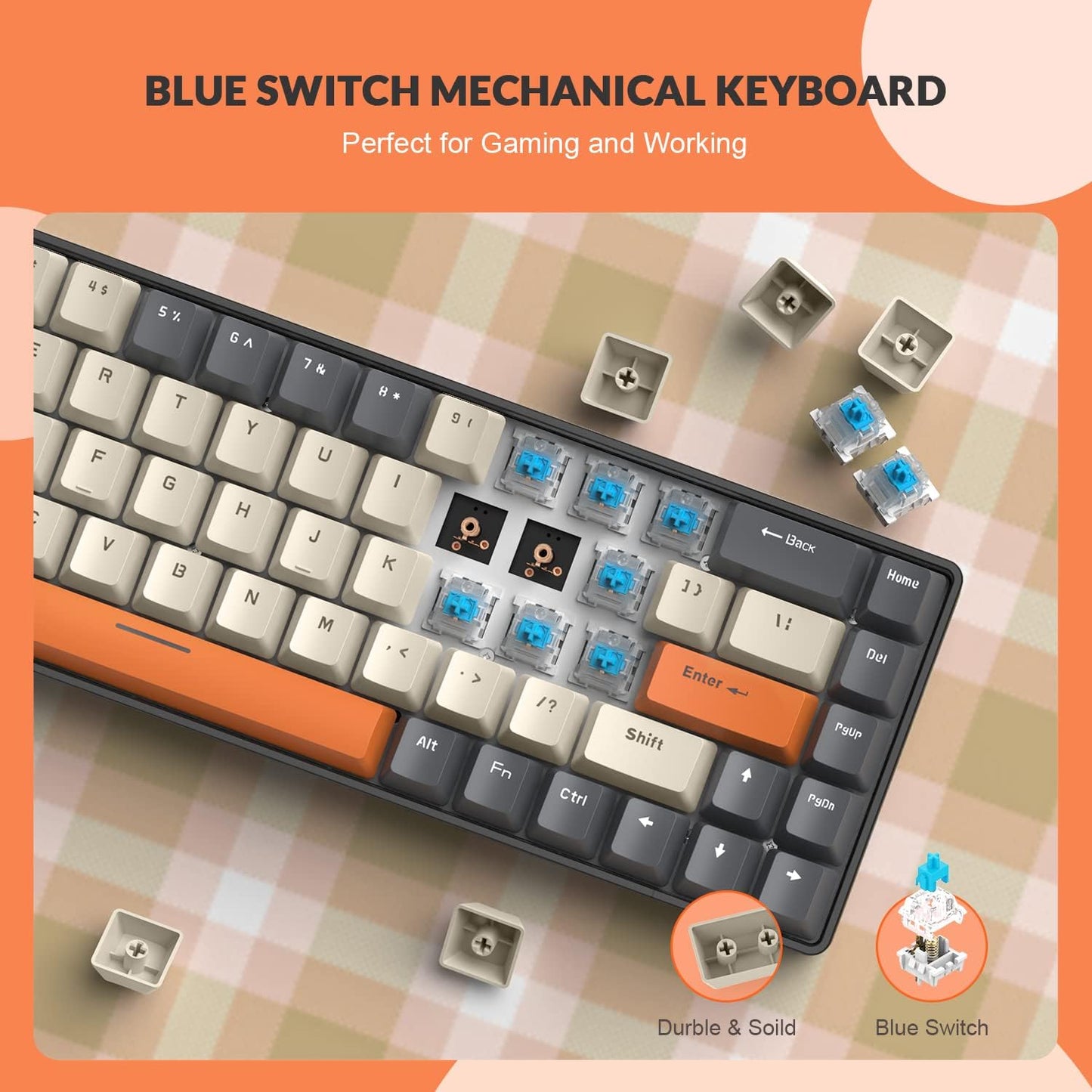 ZIYOU LANG RK-T8 Wired 65% Mechanical Gaming Keyboard with RGB LED Backlit Anti-ghosting TKL Mini 68 Key Custom Coiled C to A Cable Tactile Brown Switch for PS4 PS5 Xbox PC Mac Gamer(White/Dark Gray)