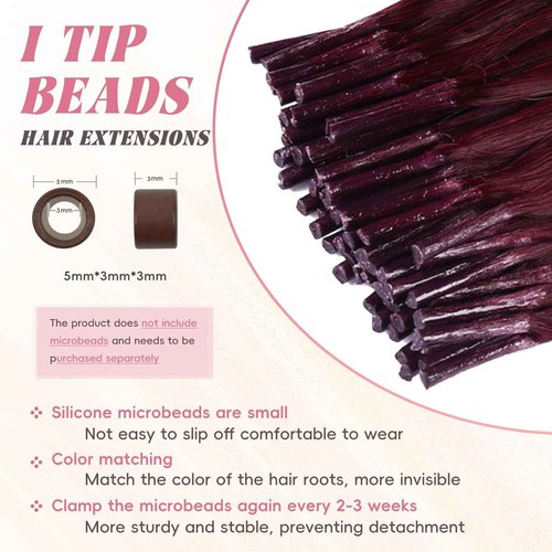 Eliysako Professional Itip Hair Extensions Human Hair 100% Remy Hair #99J Burgundy 22inch 40G Itips With Natural-Looking I Tip Hair Extensions Real Human Hair for Daily Styling