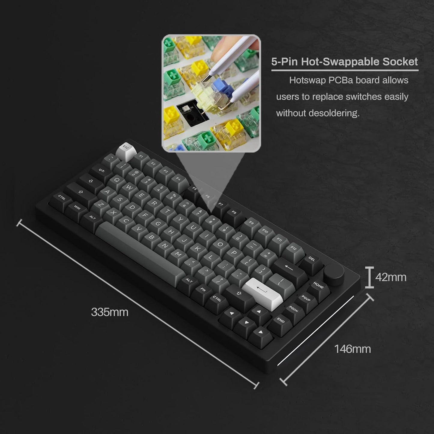 Akko 5075B Plus Mechanical Keyboard 75% Percent RGB Hot-swappable Creamy Keyboard with Knob, Black & Silver Theme with PBT Double Shot ASA Profile Keycaps V3 Creamy Yellow Pro Switch