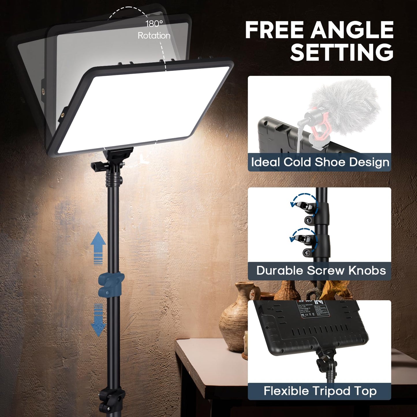 2-Pack Photography Lighting Kit, NiceVeedi 22W LED Video Light Kit, 2900-7000K Dimmable Studio Light with Tripod Stand, 73" Stream Light for Video Recording