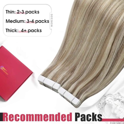 Moresoo Seamless Clip in Hair Extensions Human Hair Blonde Highlight with Light Brown Tape in Hair Extensions Human Hair Blonde (7pcs/120g +20pcs/50g) 16inch Bundle