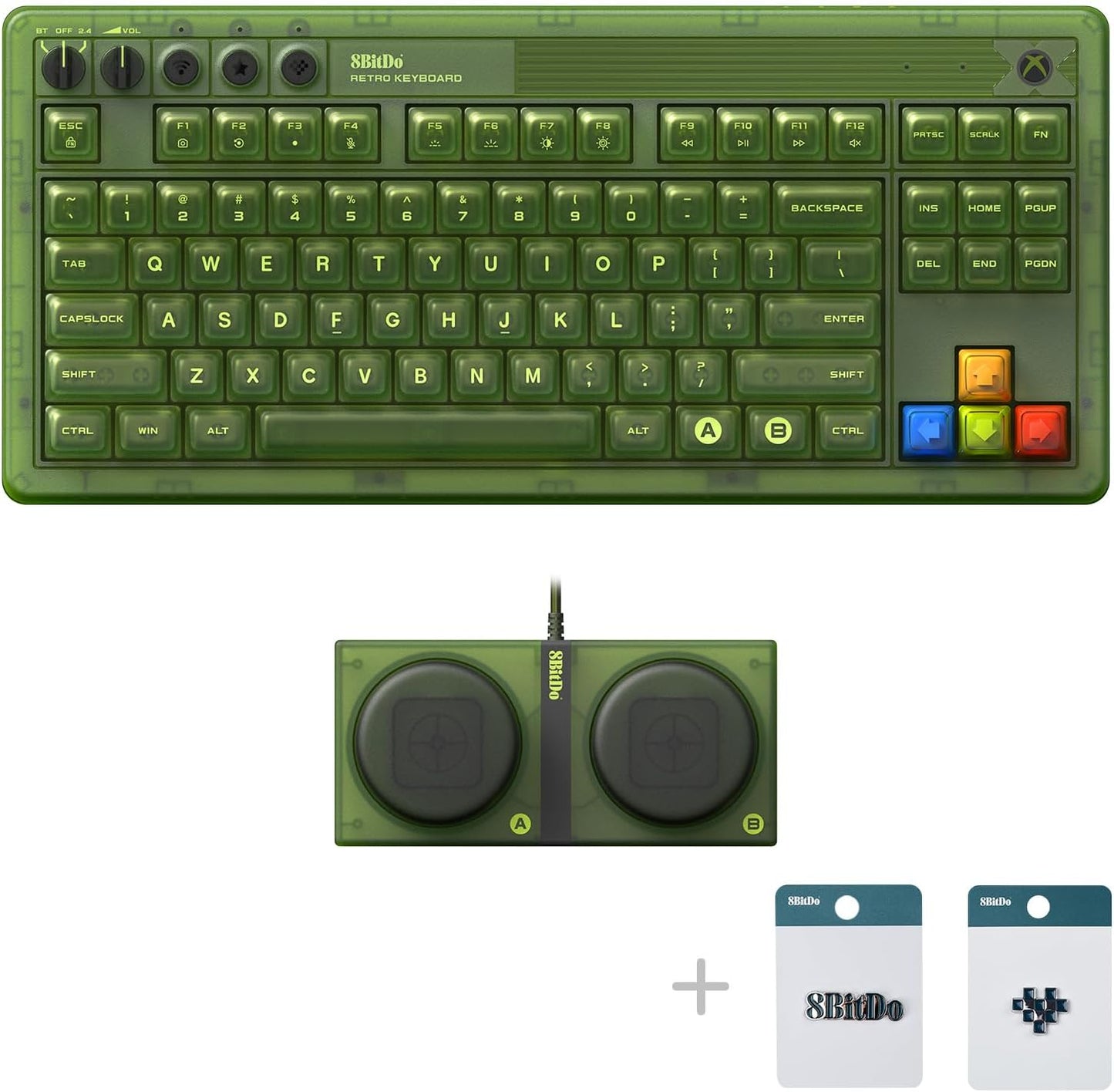 8Bitdo 87 Keys Retro Mechanical Keyboard Bluetooth/2.4G/USB-C, RGB Backlight, Hot Swappable, Dual Super Programmable Buttons, Volume Knob for PC and Android - Xbox Edition (Officially Licensed)